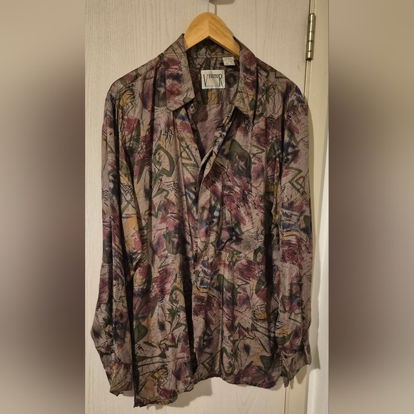 Visitor Other - Vintage Purple and Green Silk Dress Shirt with Long Sleeves